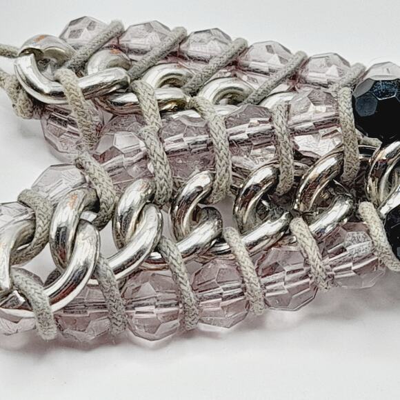 Artisan Black & Lilac Glass Beaded Macrame Bracelet - 6 1/2 Inch to 8 1/2 Inch - Picture 8 of 12